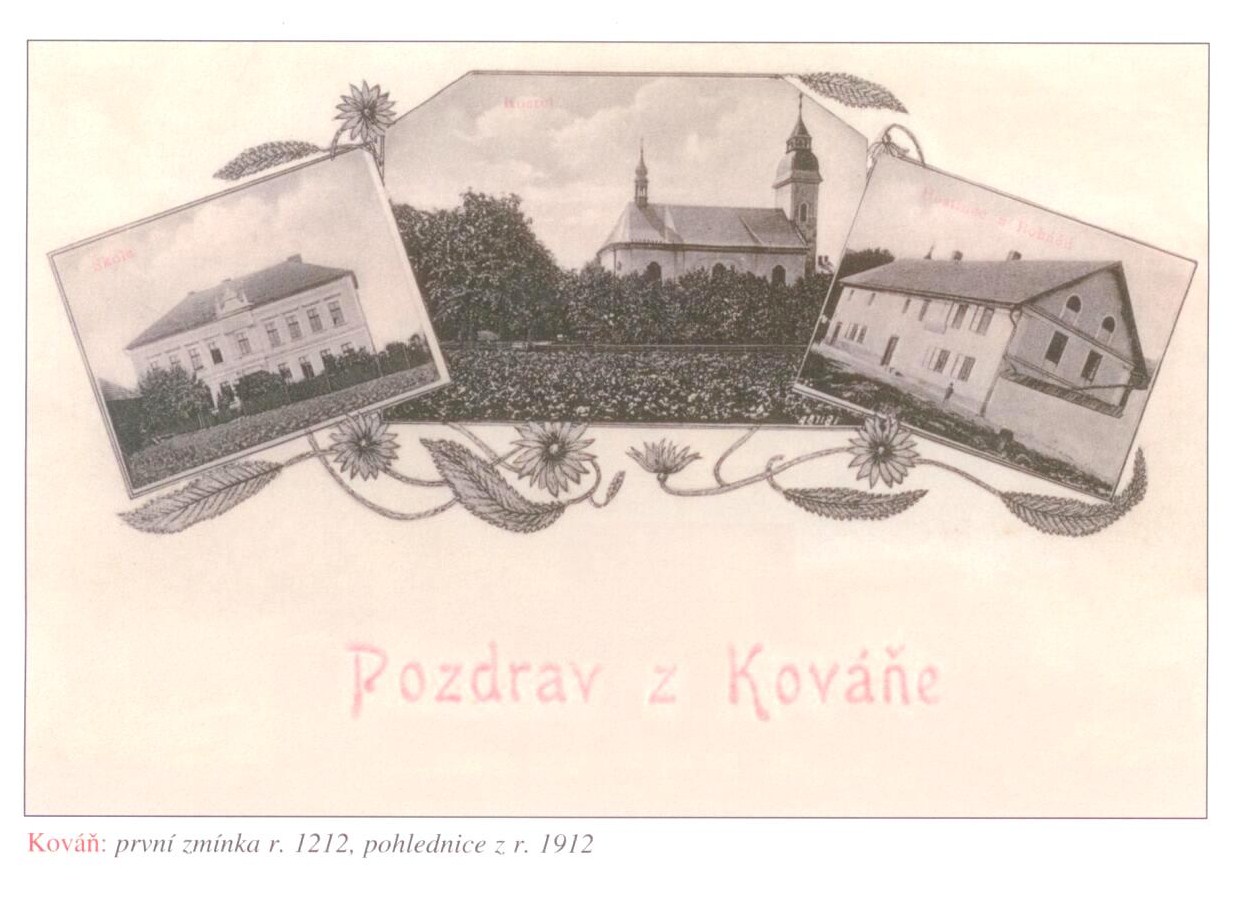 Pohlednice-škola,kostel,hospoda